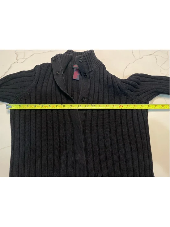 VTG Ralph Lauren Black Ribbed Knit Long Cardigan M Chunky Old Money Minimalist - Picture 6 of 7